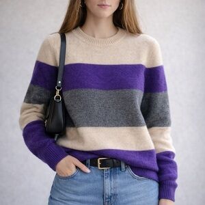COS Alpaca Yak Blend Colorblock Purple Beige Relaxed Long Sleeve Sweater M